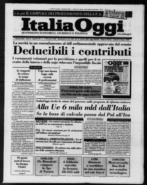 Italia oggi : quotidiano di economia finanza e politica